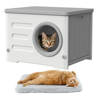 Weatherproof Insulated Outdoor Cat House Elevated Feral Shelter All Seasons With Cushion