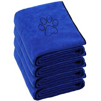 4 Pack Dog Towels Microfiber Absorbent Soft Large 16x32 Inch Blue Embroidered Paw Pet Bath Supplies