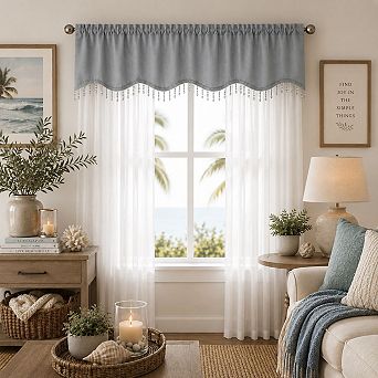 Kate Aurora Sheer Elegance 3 pc Window Curtain And Crystal Beaded Valance Set