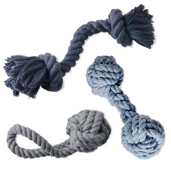 Cotton Rope Tug Dog Toys 3-Pack for All Breeds Tug Fetch Interactive Play Sustainable Durable