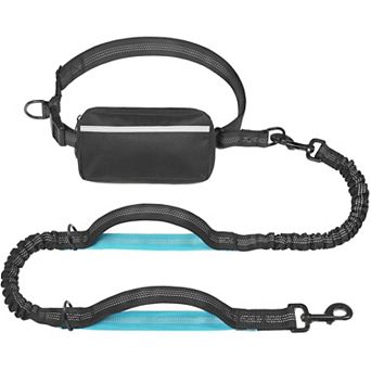 Hands Free Dog Leash Waist Belt With Zipper Pouch Dual Padded Handles Shock Absorbing Bungee For Run