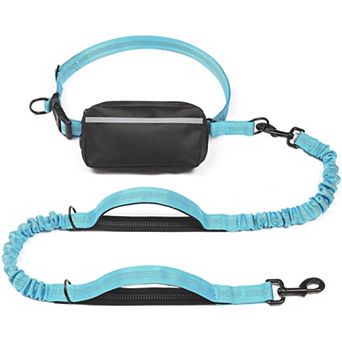 Hands Free Dog Leash Waist Belt With Zipper Pouch Dual Padded Handles Shock Absorbing Bungee For Run