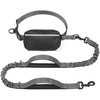 Hands Free Dog Leash Waist Belt With Zipper Pouch Dual Padded Handles Shock Absorbing Bungee For Run