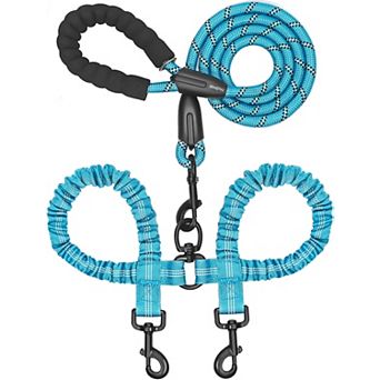 Dual Dog Leash 360° Swivel No Tangle Shock Absorbing Bungee for Two Dogs Large 25-150 Lbs Black