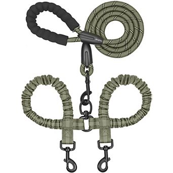 Dual Dog Leash 360° Swivel No Tangle Shock Absorbing Bungee for Two Dogs Large 25-150 Lbs Black