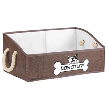 Collapsible Dog Storage Bin with Handle - Canvas Pet Toy Basket Organizer for Blankets Accessories
