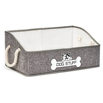 Collapsible Dog Storage Bin with Handle - Canvas Pet Toy Basket Organizer for Blankets Accessories