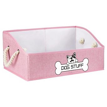 Collapsible Dog Storage Bin with Handle - Canvas Pet Toy Basket Organizer for Blankets Accessories