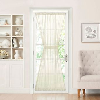 Kate Aurora Country Home Beige Sheer Voile Door Curtain Panel With Tieback