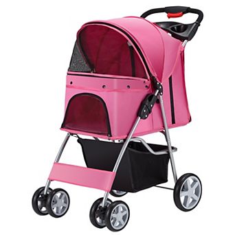 Pet Stroller 4 Wheels Foldable for Small Medium Dogs Cats with Cup Holder Storage Basket Breathable