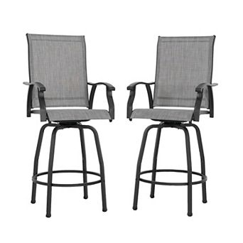 Patio 2 pc Textilene Swivel Bar Stools with High Backrest, Gray