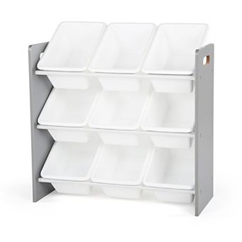 9-Bin Toy Organizer White Plastic Storage Unit Kids Bedroom Playroom 3 tier Shelf
