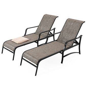 Outdoor Textilene Metal Lounge Chairs Set of 2, 5-Level Adjustable Backrest