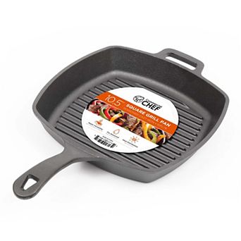 Commercial Chef 10.5-Inch Cast Iron Square Grill Pan - Pre-Seasoned - Integrated Hanging Handle