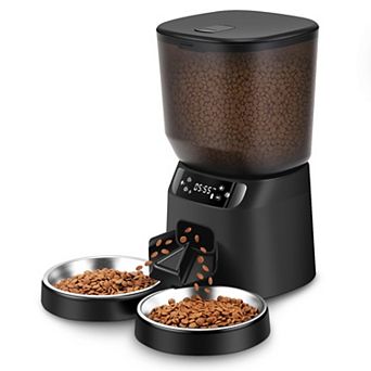 Automatic Cat Feeder for 2 Cats 5L Double Bowl Timer 6 Meals 20 Portions Voice Record Battery Backup