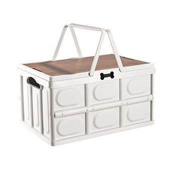 Collapsible Dog Basket with Handles Portable Pet Organizer Outdoor Storage Box Table Function