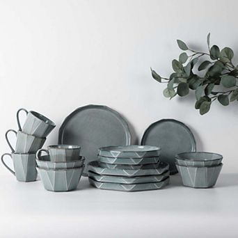 Table 12 Stonewashed 16 pc Dinnerware Set - Service for 4 - Stoneware with Reactive Glaze