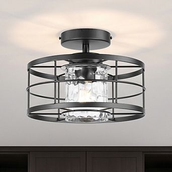 11-Inch Modern Caged Glass 1-Light Semi-Flush Mount Ceiling Light