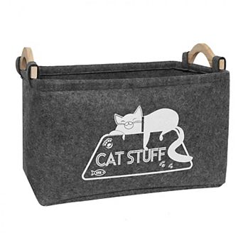 Cat Box Storage Basket With Handles Felt Pet Supplies Bin For Organizing Toys And Accessories