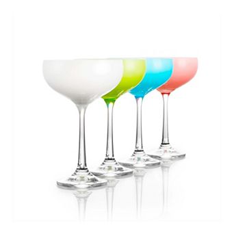 Table 12 Mini Coupe Cocktail Glass Set - 5.8-Oz Glasses Set of 4 Assorted Colors - Lead-Free Crystal