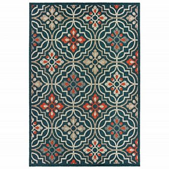 HomeRoots Blue and Orange Moroccan Indoor Outdoor Area Rug