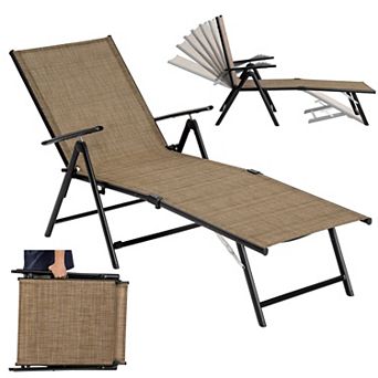 Outdoor Folding Chaise Lounge with Adjustable Backrest, Assemble-Free