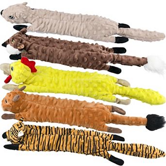 Dog Squeaky Toys 5 Pack No Stuffing Crinkle Plush Animals for Large Medium Small Puppy Boredom