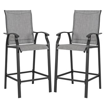 Outdoor 2 pc Textilene Bar Stools with High Backrest, Gray