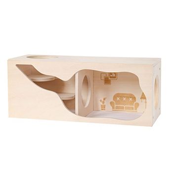 Hamster Hideout Wooden House Tunnel Small Pets Exploring Toy Peep Shed for Syrian Gerbils Hedgehogs