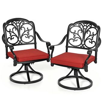 2 pc Patio Dining Chairs with Cushions, Cast Aluminum Frame, Swivel Base