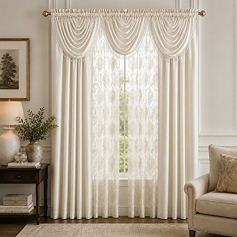 Kate Aurora 7 pc Hampton Elegance Sheer Curtain Panels And Beaded Valances Set