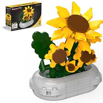 130 pc STEM Sunflower Building Brick Block Set with Vase Flower Craft STEM Toy for Kids
