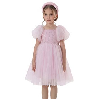 2Bunnies Girls’ Sequin Embellished Puff Sleeve Tulle Princess Party Dress