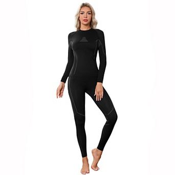 ATTRACO Women Seamless Crew Neck Thermal Underwear Long Johns Ski Moisture Wicking Base Layer Set