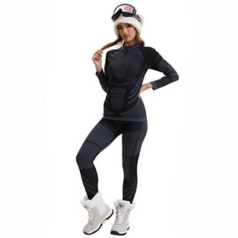ATTRACO Women Seamless Quarter Zip Thermal Underwear Long Johns 2 pc Moisture Wicking Base Layer Set