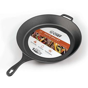 Commercial Chef 15-Inch Cast Iron Skillet - Pre-Seasoned - Integrated Hanging Hole in Handle