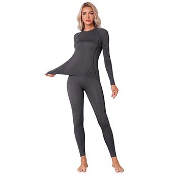 ATTRACO Women Seamless Crew Neck Thermal Underwear Long Johns Ski Moisture Wicking Base Layer Set