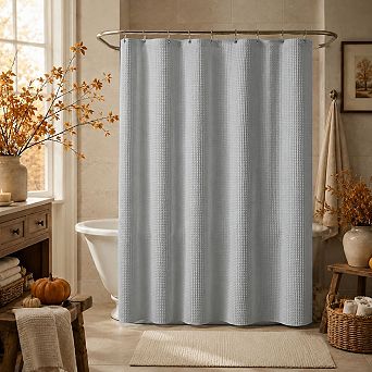 Kate Aurora Hotel Spa Collection Waffle Embossed Fabric Shower Curtain