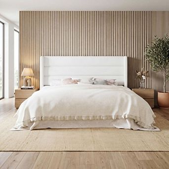 Velvet Upholstered Wingback Bed Frame with Underbed Storage and Strong Slat Support