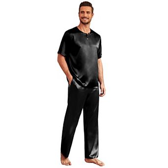 Ekouaer Silk Pajamas For Men Pjs Sleep Pant With Pockets Round Neck Sleep Wear