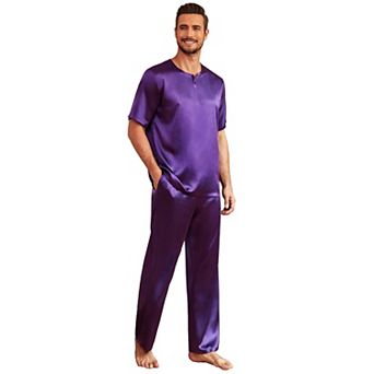 Ekouaer Silk Pajamas For Men Pjs Sleep Pant With Pockets Round Neck Sleep Wear
