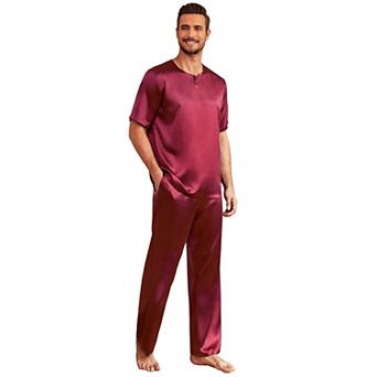 Ekouaer Silk Pajamas For Men Pjs Sleep Pant With Pockets Round Neck Sleep Wear