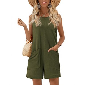 Ekouaer Womens Romper Summer Sleeveless Jumpsuit Casual Short Overalls with Pocket