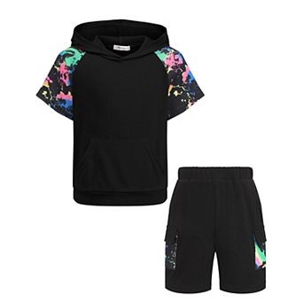 Arshiner Boys 26 pc Summer Colorblock Short Sleeve Hoodie Shorts Set with Pockets