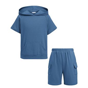 Arshiner Boys 26 pc Summer Colorblock Short Sleeve Hoodie Shorts Set with Pockets