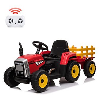 12V Kids Ride On Toy with Detachable Trailer, 3 Speeds 2.4G Remote Control, LED Lights & Horn