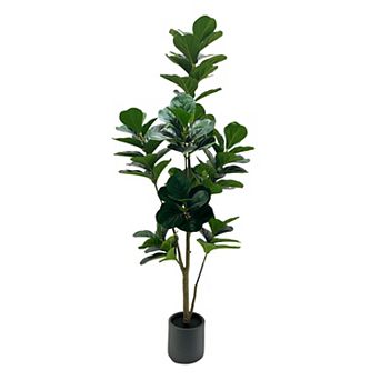 Artificial Fiddle Leaf Fig Tree with Pot,Faux Plant Fake Ficus Lyrata Silk Trees with Natural Trunk