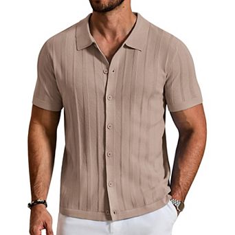 COOFANDY Men's Knit Button Down Shirts Short Sleeve Polo Shirt Casual Vacation Summer Beach Shirts