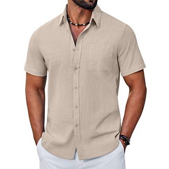 COOFANDY Men's Short Sleeve Shirts Linen Button Down Shirt Summer Shirt Fashion Clothing