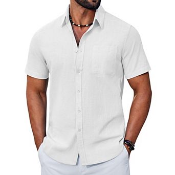 COOFANDY Men's Short Sleeve Shirts Linen Button Down Shirt Summer Shirt Fashion Clothing